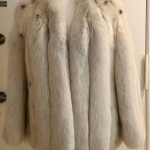 Jacobsons Elegant Vintage White Spotted Fox Fur Jacket Coat Women’s 6/8